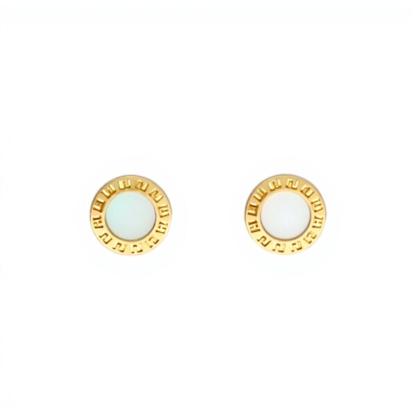 Caravanas Circulo Greca de oro- Oro bajo - Nácar- CA8054 conpiedra