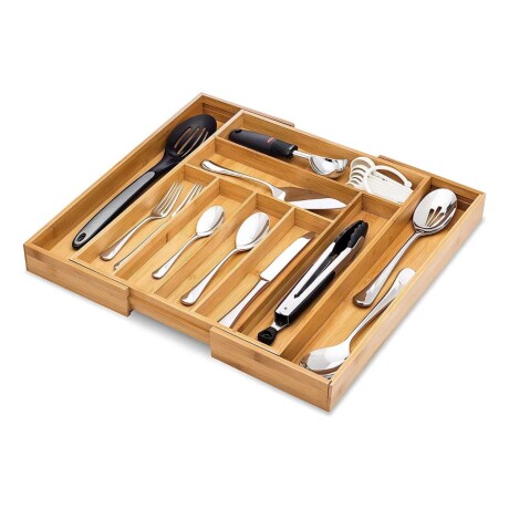 Cubiertera organizador de cajones extensible de bambú Cubiertera organizador de cajones extensible de bambú