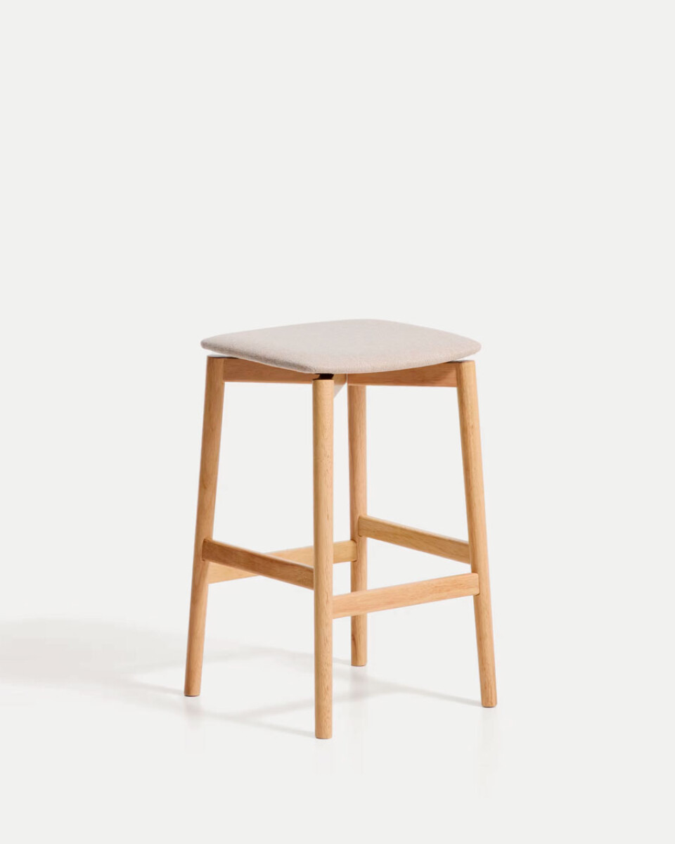 Taburete Evera de chapa de roble con acabado en tono natural y chenilla beige 65 cm 