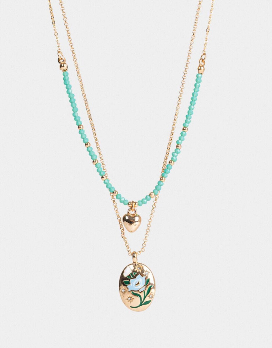Collar Corto Multicadena Con Dijes - Dorado 