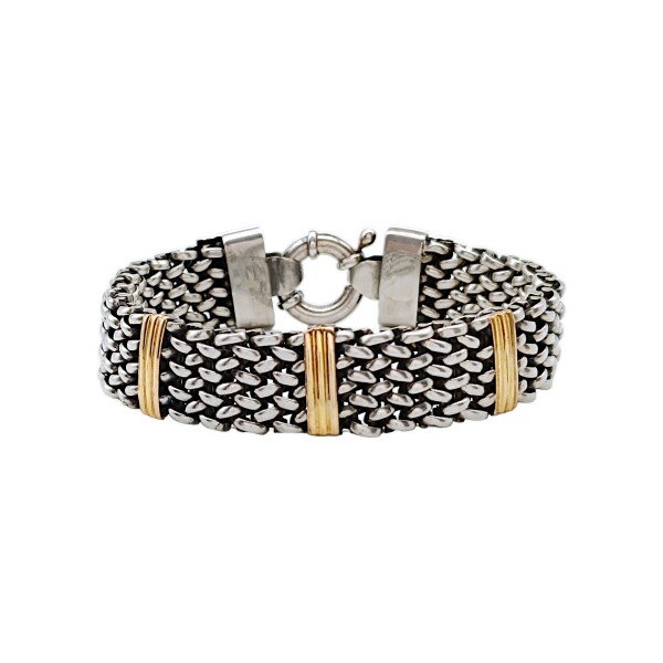 Pulsera Ancha-Plata y Oro-Sin piedra-PU5027 sinpiedra