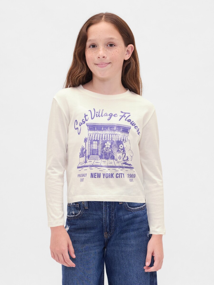 Remera Logo Gap Manga Larga Niña - New Off White 