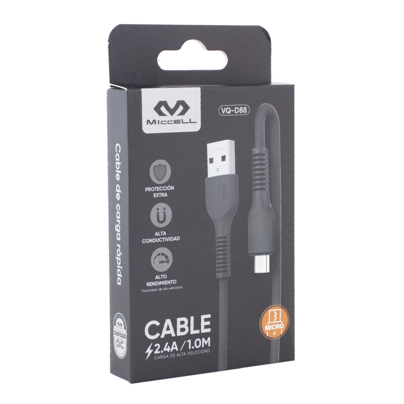 Cable Micro Usb Miccel 2.4a 1.0m Negro Cable Micro Usb Miccel 2.4a 1.0m Negro