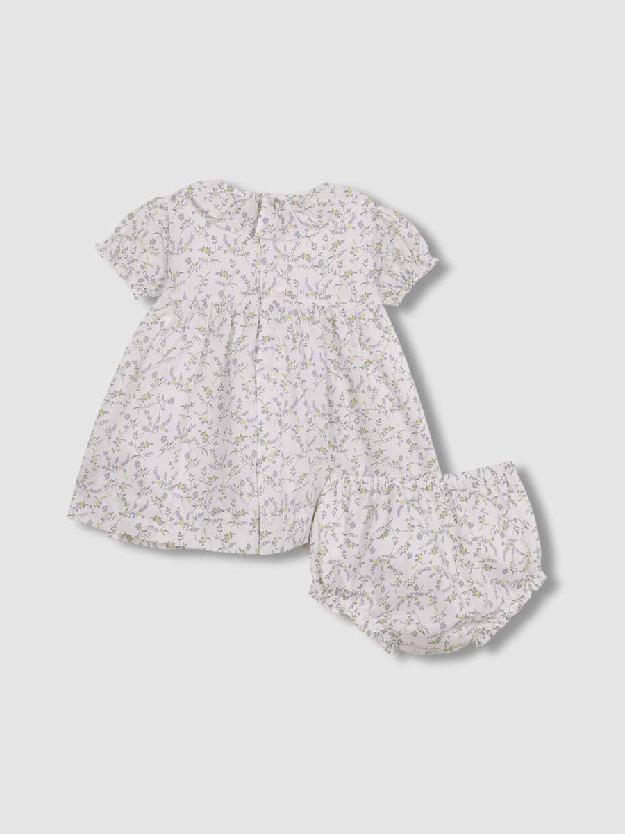 Vestido De Florecitas Con Nido De Abeja Azul