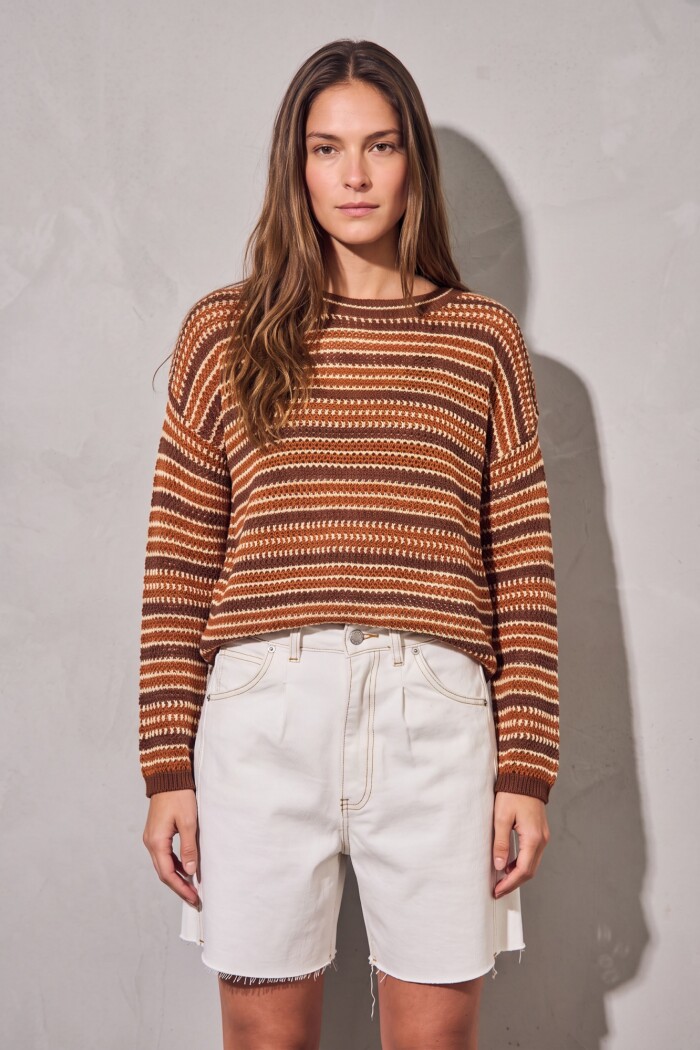 Sweater Rayado Texturado Ocre