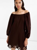 Vestido Corto Con Bordados 100% Algodón marron