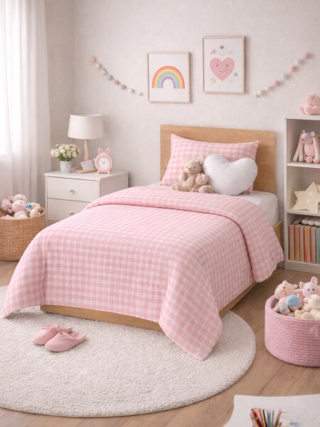 ACOLCHADO ESTAMPADO DE 1 PLAZA ROSADO