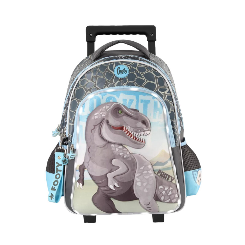 Mochila Footy CARRO DINOSAURIO con Luz Led Gris - Celeste