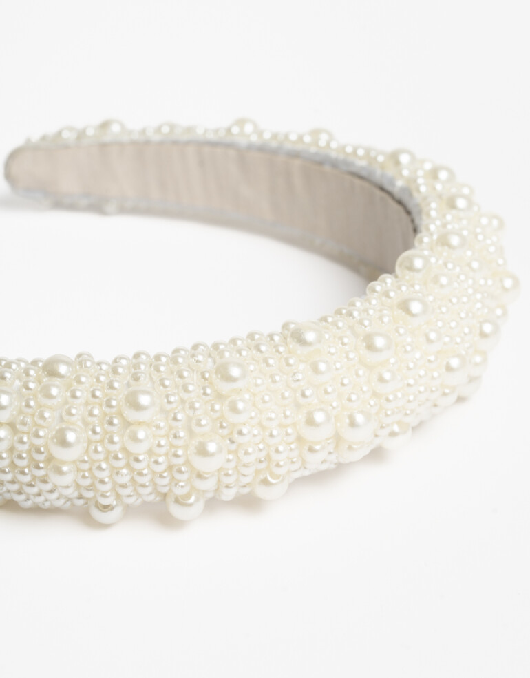 Vinchas Rígidas Perla Vincha Semipuffy Perlas - Blanco Nacarado/perlado