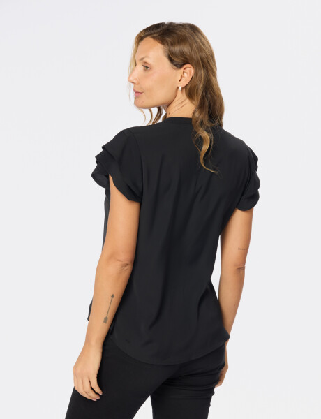 BLUSA MANGA CORTA VOLADO Negro
