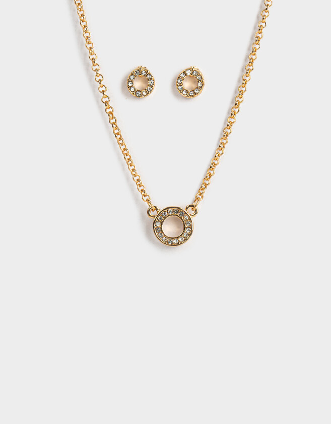 Bijouterie Set Set De Aros Pasantes Y Cadena Bañado Oro - Dorado