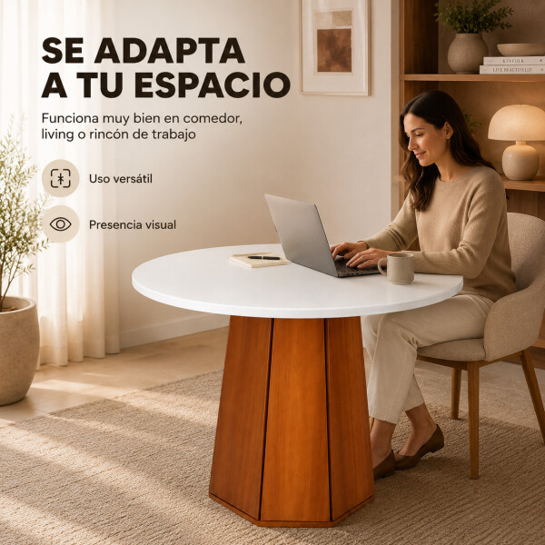 Mesa Comedor ComboHome Lavanda Redonda Diseño Laqueada 105Cm Color Blanco