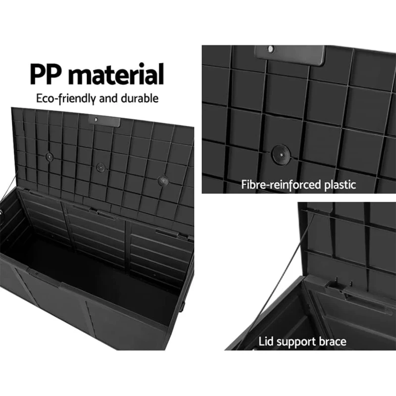 Caja baúl para exterior con ruedas negro