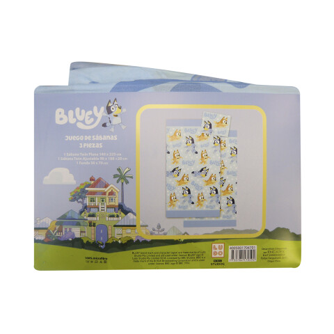 Juego Sábanas Infantil Bluey 1 Plaza 100% Microfibra CELESTE CLARO