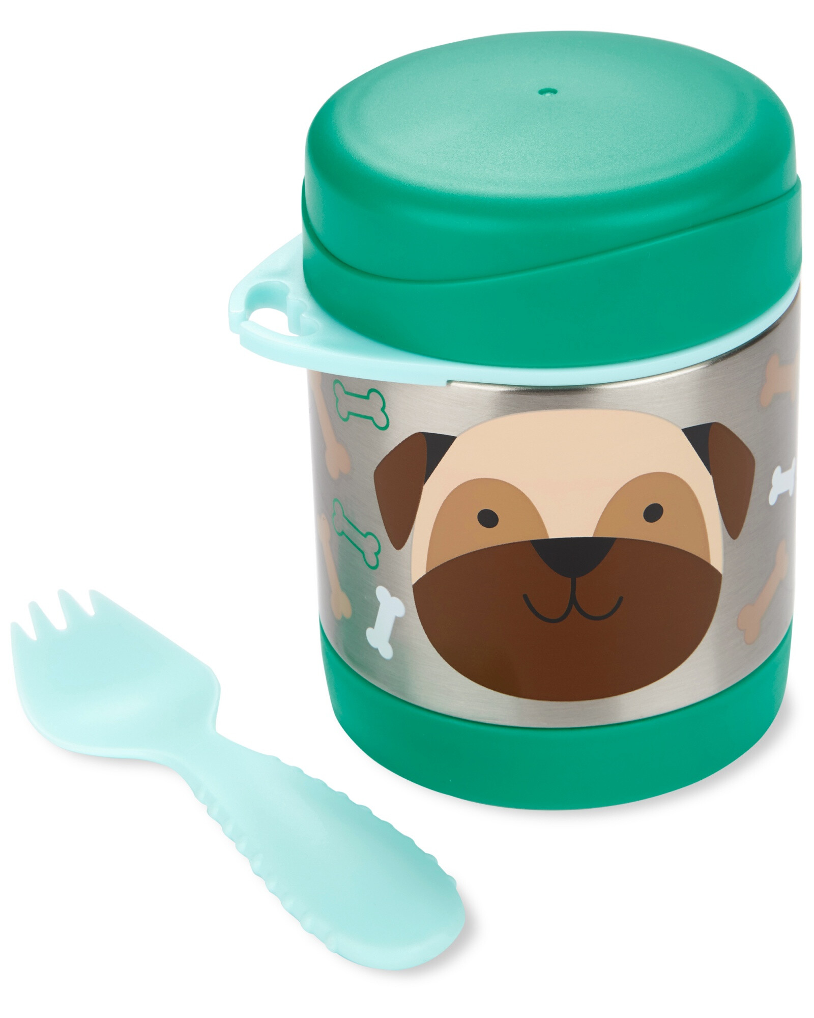 Tupper de acero inoxidable con cubierto, diseño perro Tupper de acero inoxidable con cubierto, diseño perro