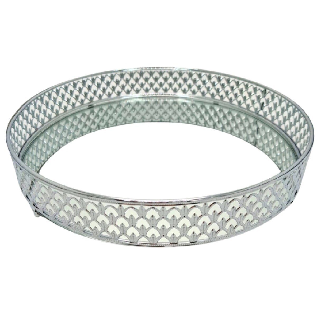 Bandeja Metalica Plateada de 35CM C/ Espejo 