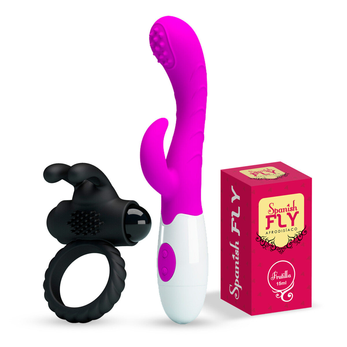 Kit Explosión Sensorial Vibrador + Anillo + Afrodisíaco 