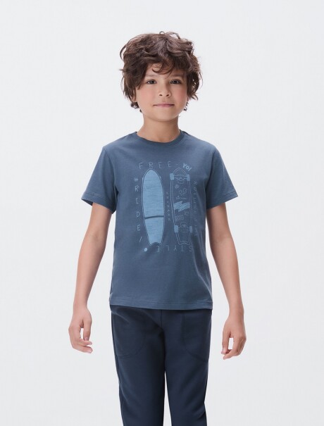 CAMISETA DE NIÑO MANGA CORTA ESTAMPADA AZUL