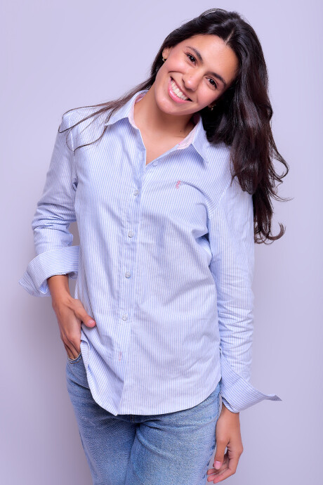 Camisa Dama Clásica Raya Celeste 3