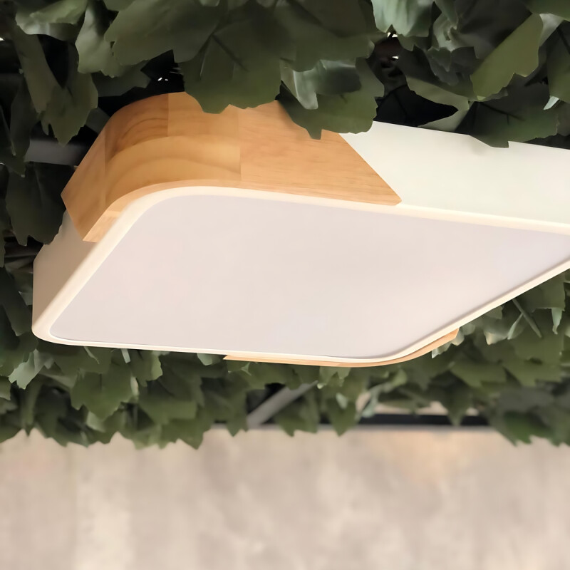 Luminaria Plafon Led Cuadrado 30cm Metal Y Madera Colores Blanco