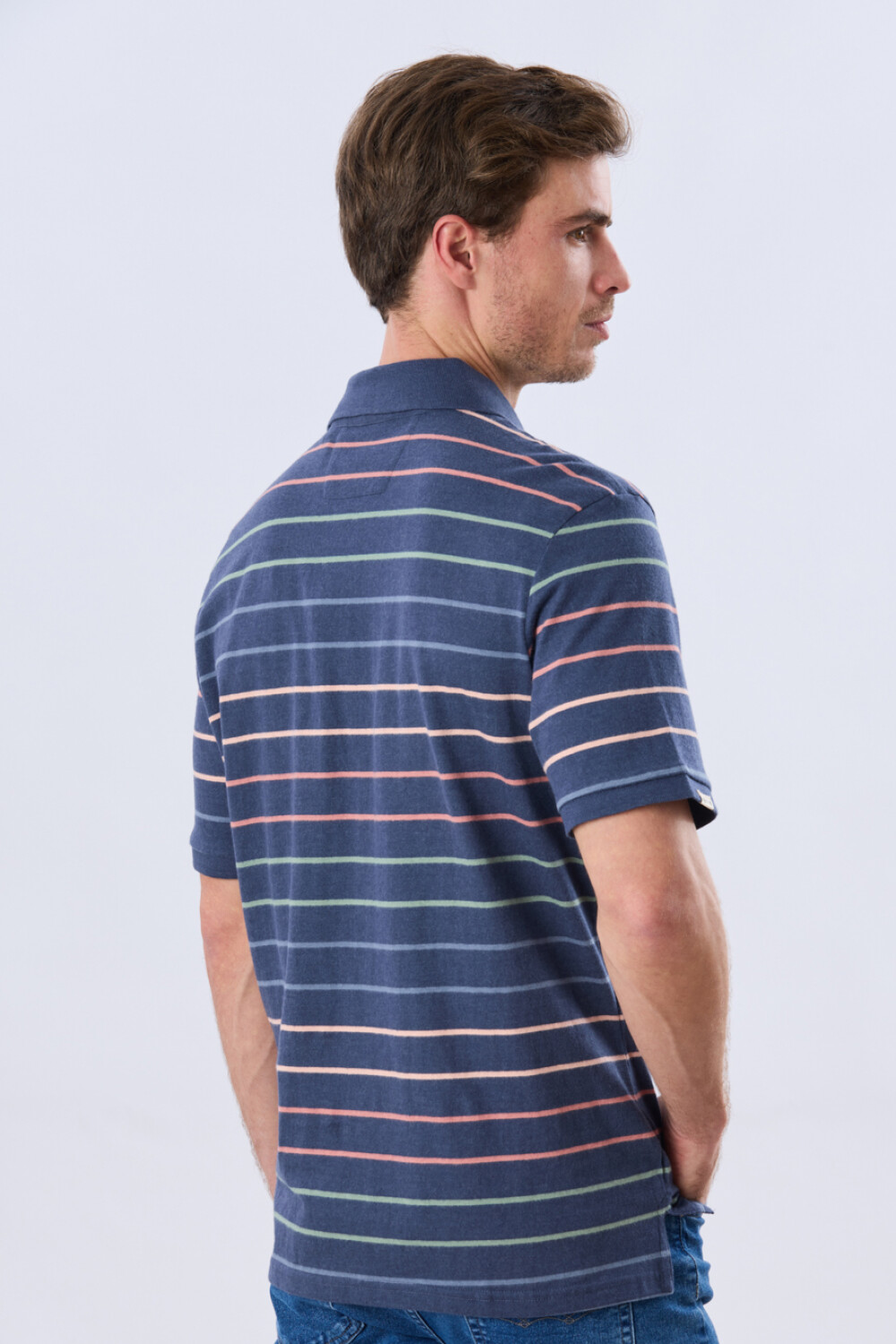 REMERA POLO RAYADA JERSEY Azul