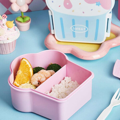 Vianda con división y cubiertos 17x16x8cm Cupcake Rosado