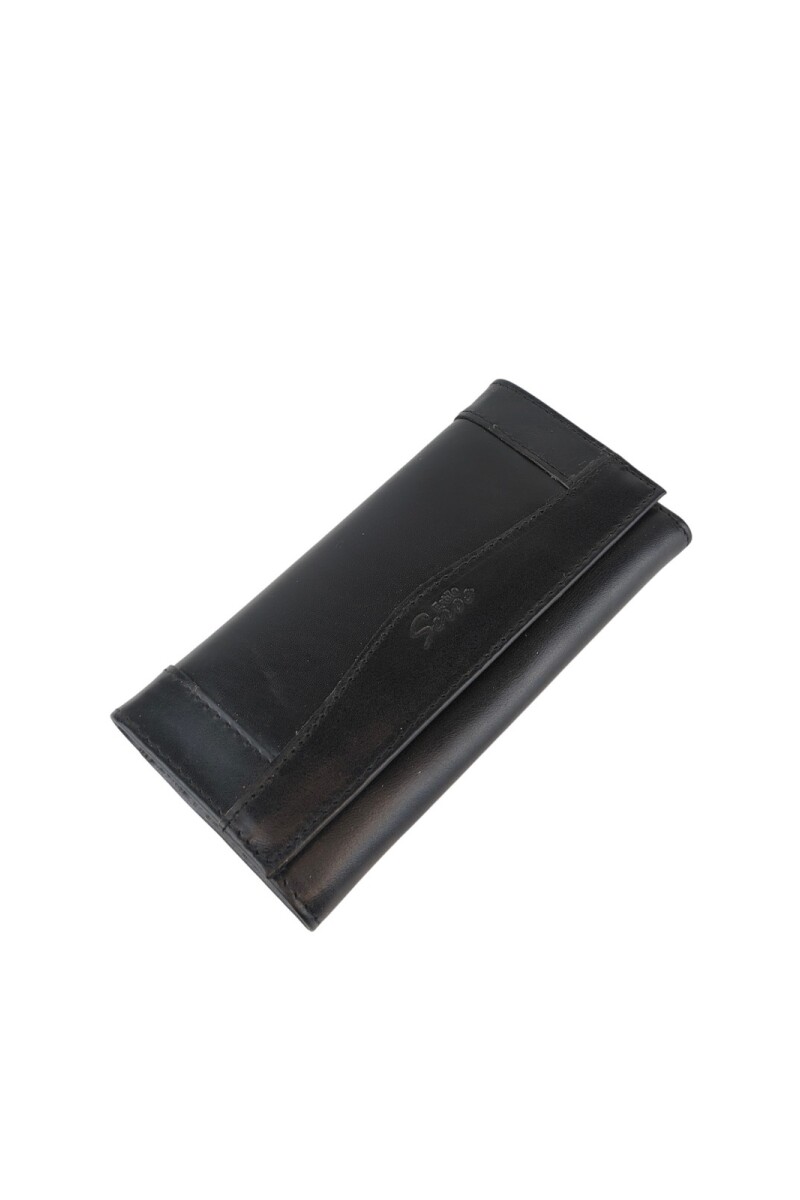 Elegante Billetera de Dama Trifold | Cuero Auténtico y Máxima Capacidad de Organización Negro