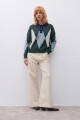 Sweater rombos cuello polo verde ingles