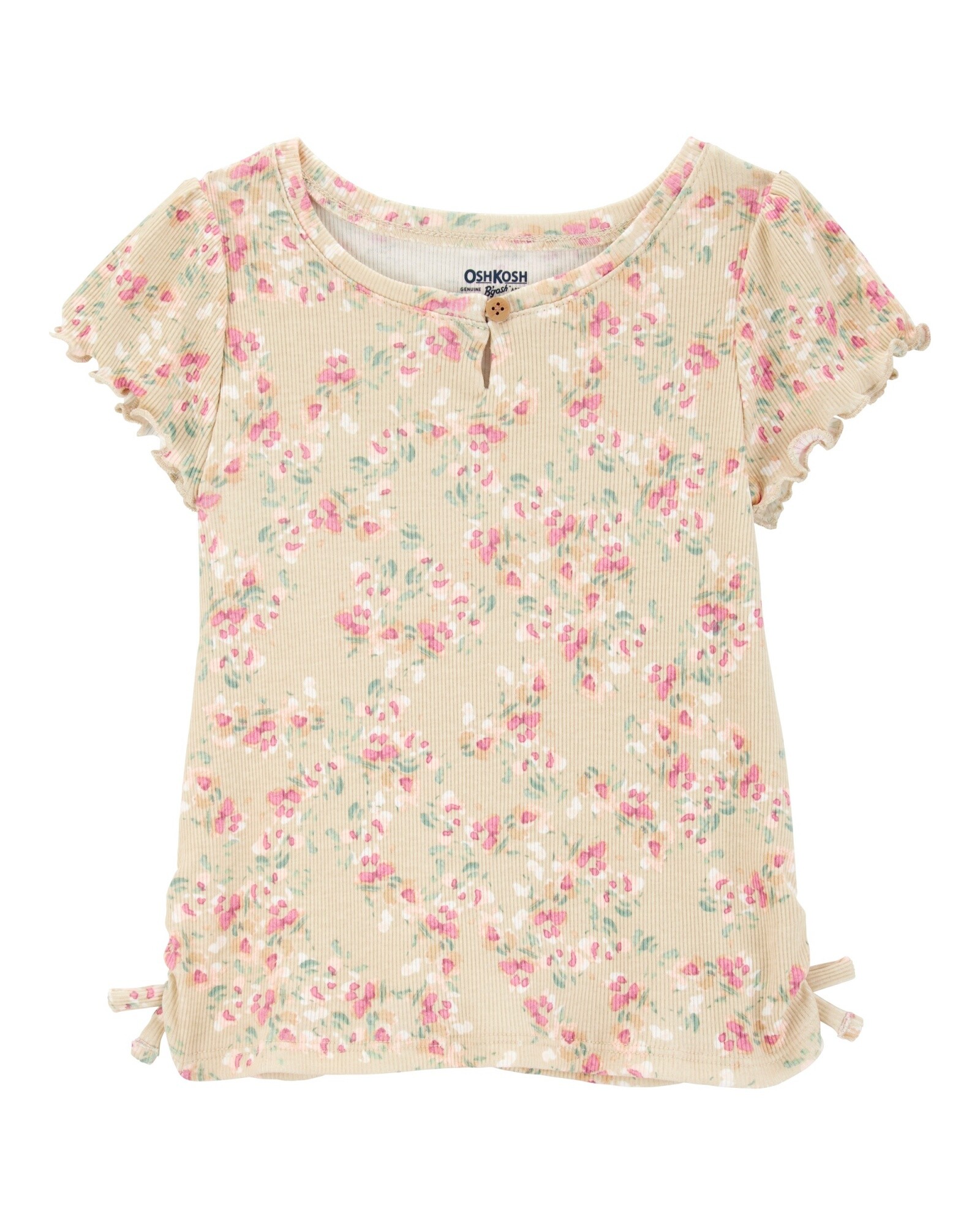 Remera de algodón acanalado, diseño floral Sin color