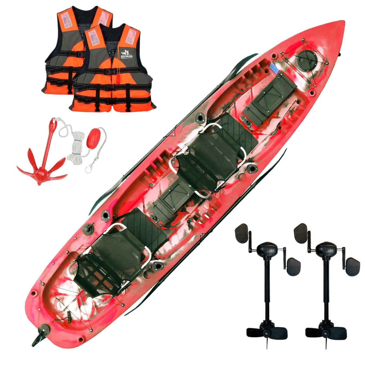 Kayak Caiaker Mero con dos motores a pedal - Camo Rojo 