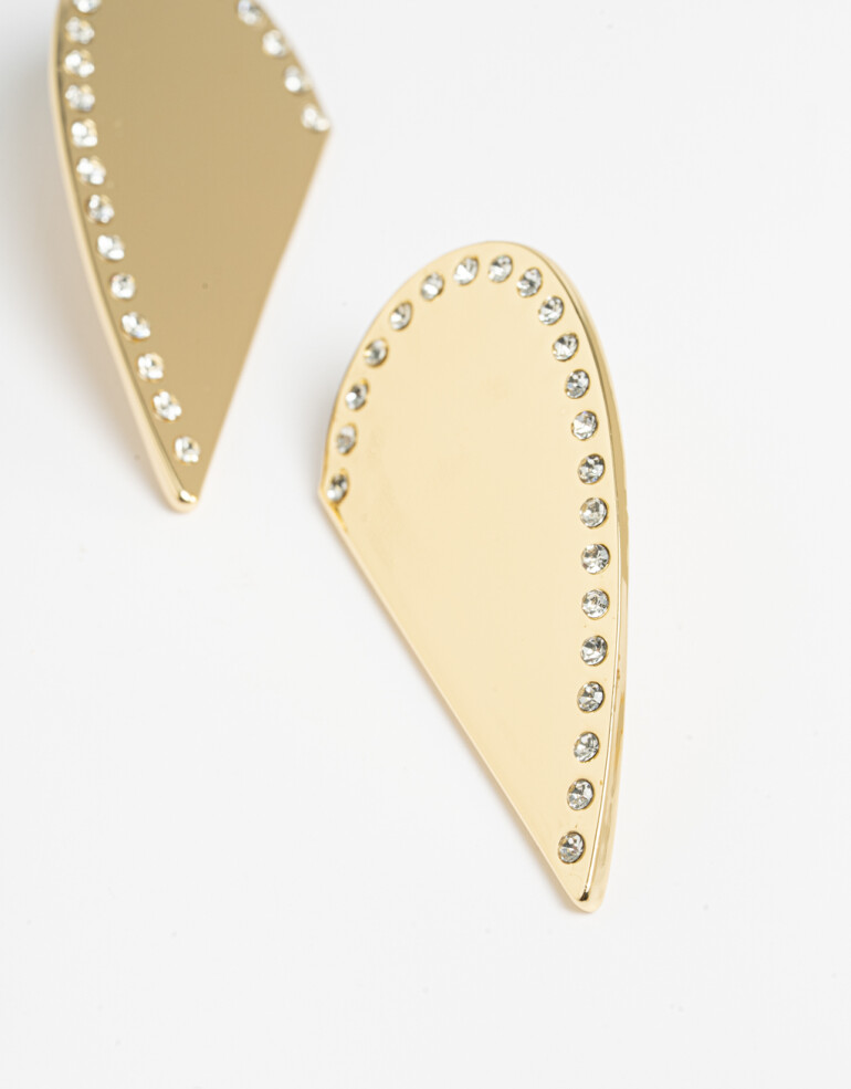 Aros Colgantes Cortos Metal Aros Colgantes Corazón Strass - Dorado