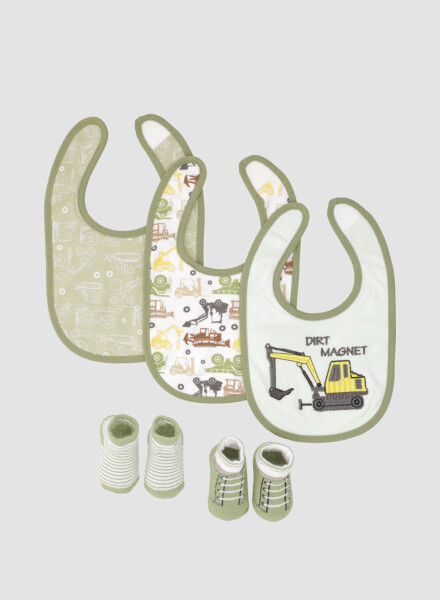 Pack baberos con medias camiones Verde claro