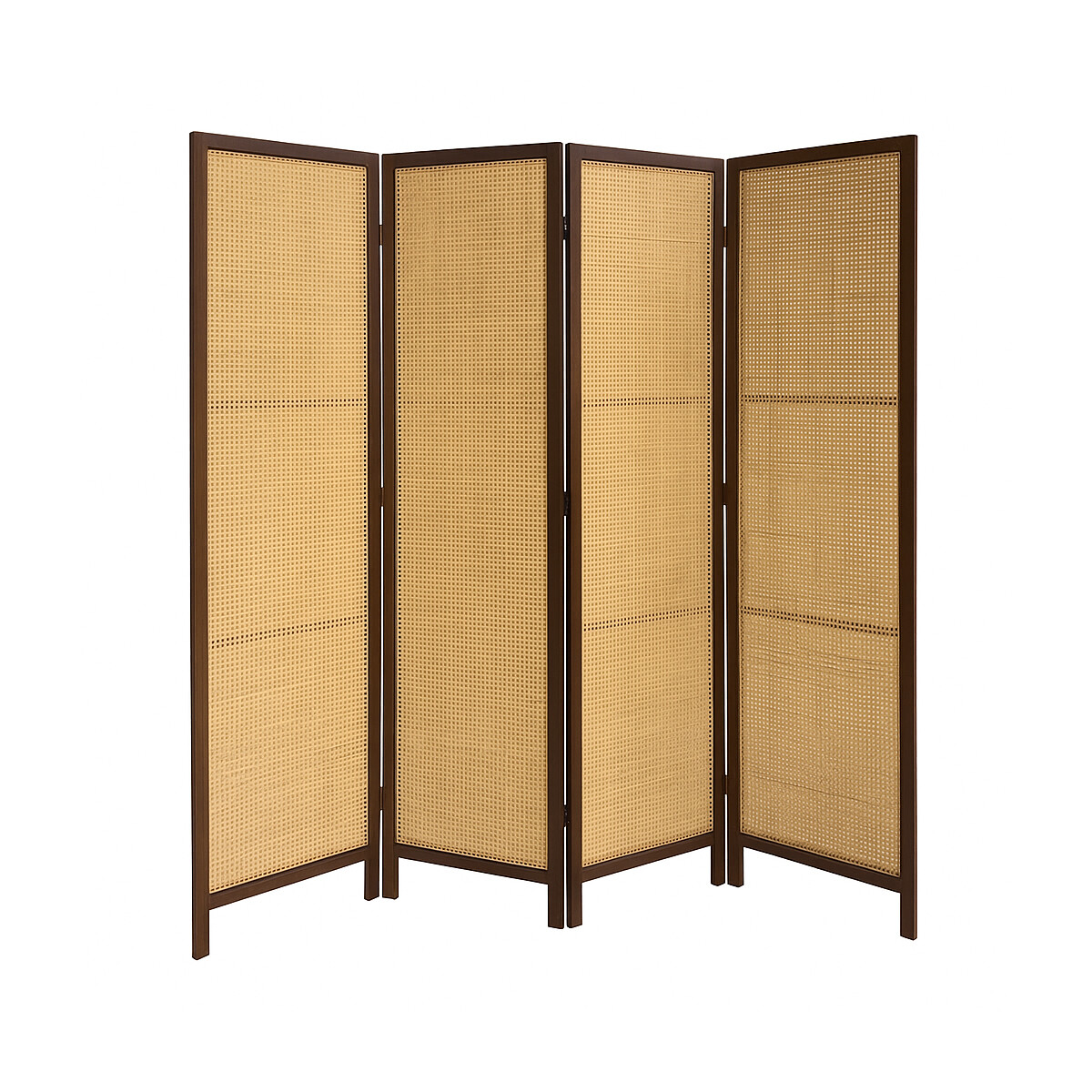Biombo Boho Nhome 4 Paneles Madera Ratán Clásico - Marrón 
