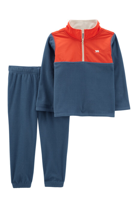 Set dos piezas pantalón y buzo con cuello de sherpa de micropolar diseño bloque de colores Sin color