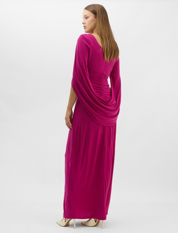 Vestido Largo Drapeado Efecto Capa FUCSIA