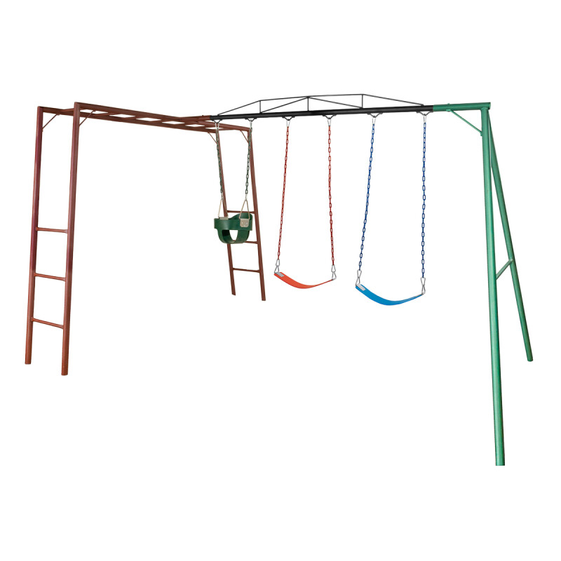 Pasamanos combinado con Juegos infantil diseñado para exterior con 2 hamacas de cincha y 1 hamaca de bebé. Pasamanos combinado con Juegos infantil diseñado para exterior con 2 hamacas de cincha y 1 hamaca de bebé.