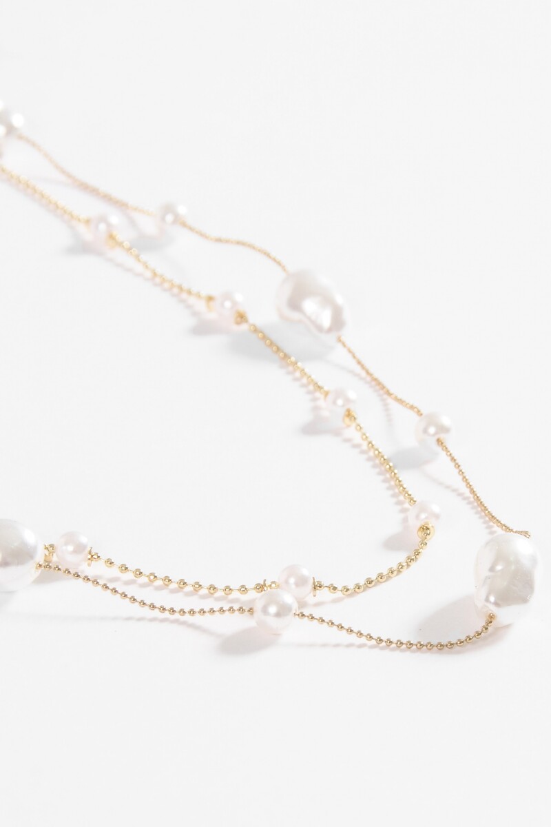 Collar doble perlas dorado