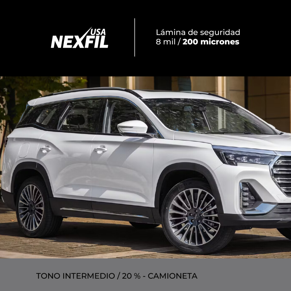 Polarizado Camioneta. Marca: Nexfil. Tono: Intermedio. 200 Micrones 