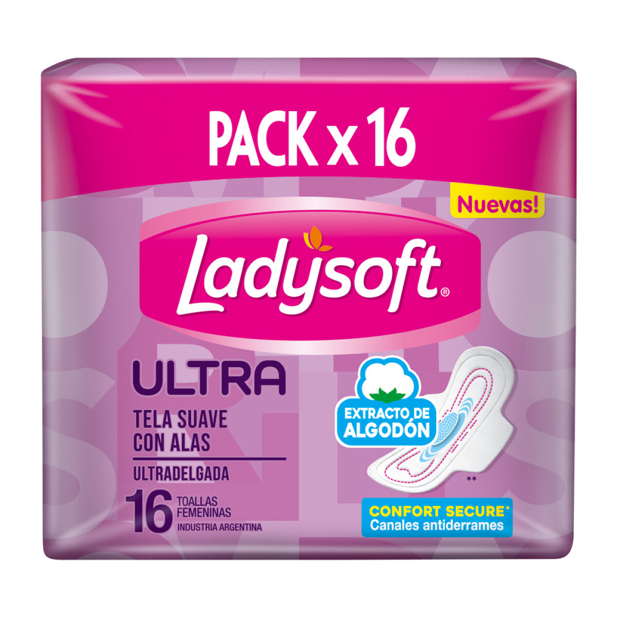 Toalla Femenina Ladysoft Ultra Delgada Tela Suave 16 