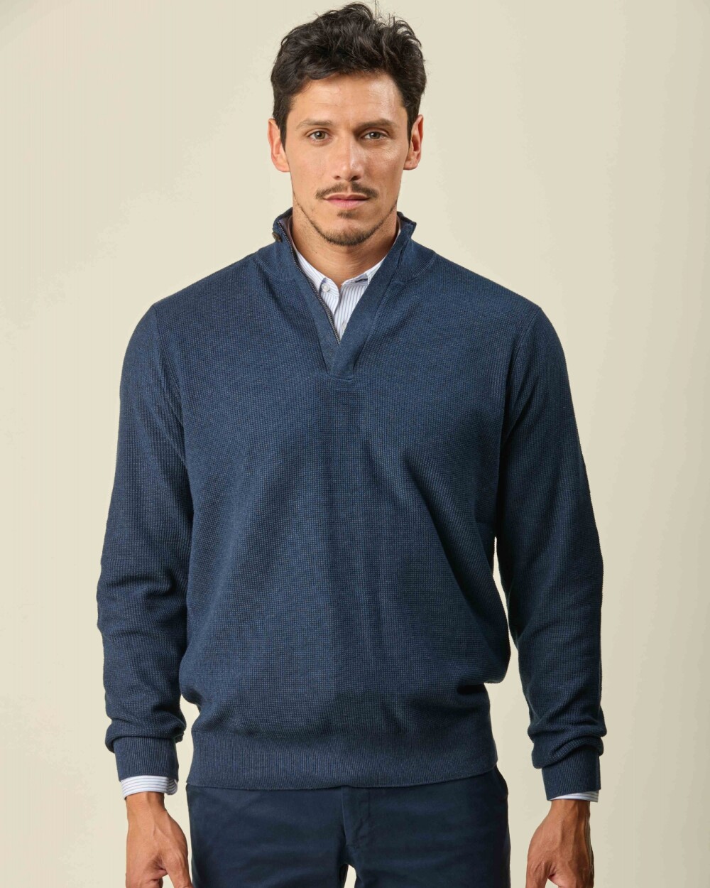 Buzo Algodón Medio Cierre Azul