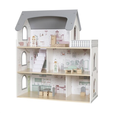 Casita de muñecas de madera con balcón W06A587 001