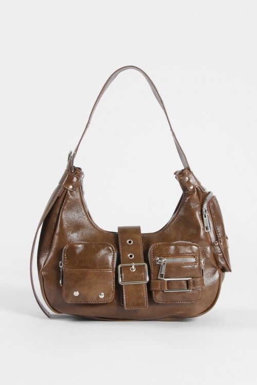 Cartera de hombro con bolsillos marrón