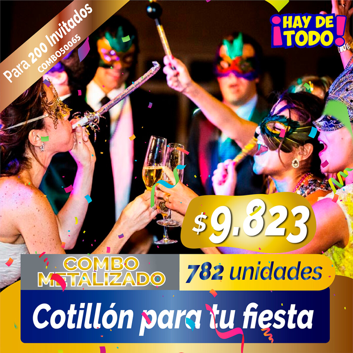 Combo Cotillon Metalizado 200 Invitados - 782 Articulos 