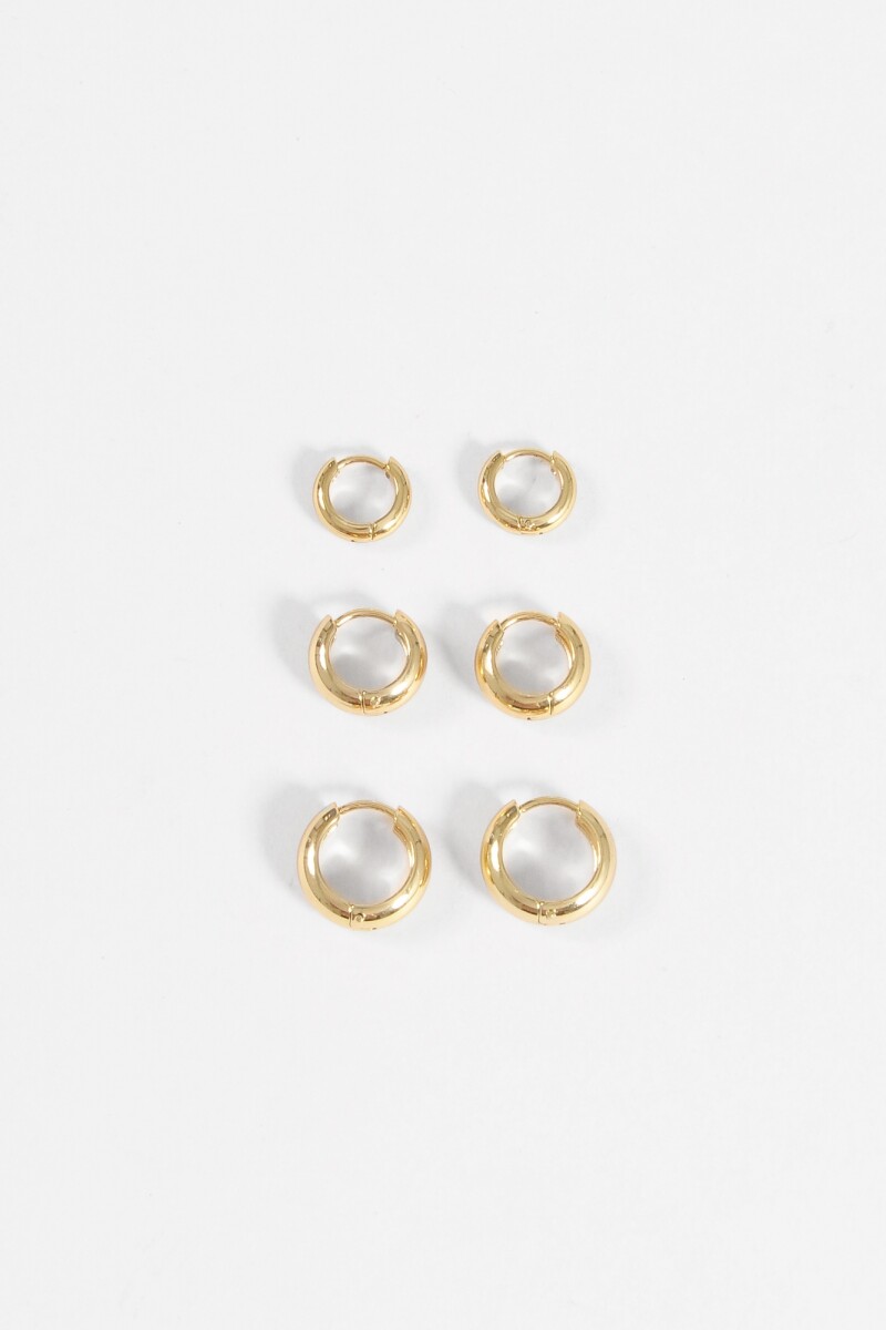 Set de tres aros gruesos acero dorado