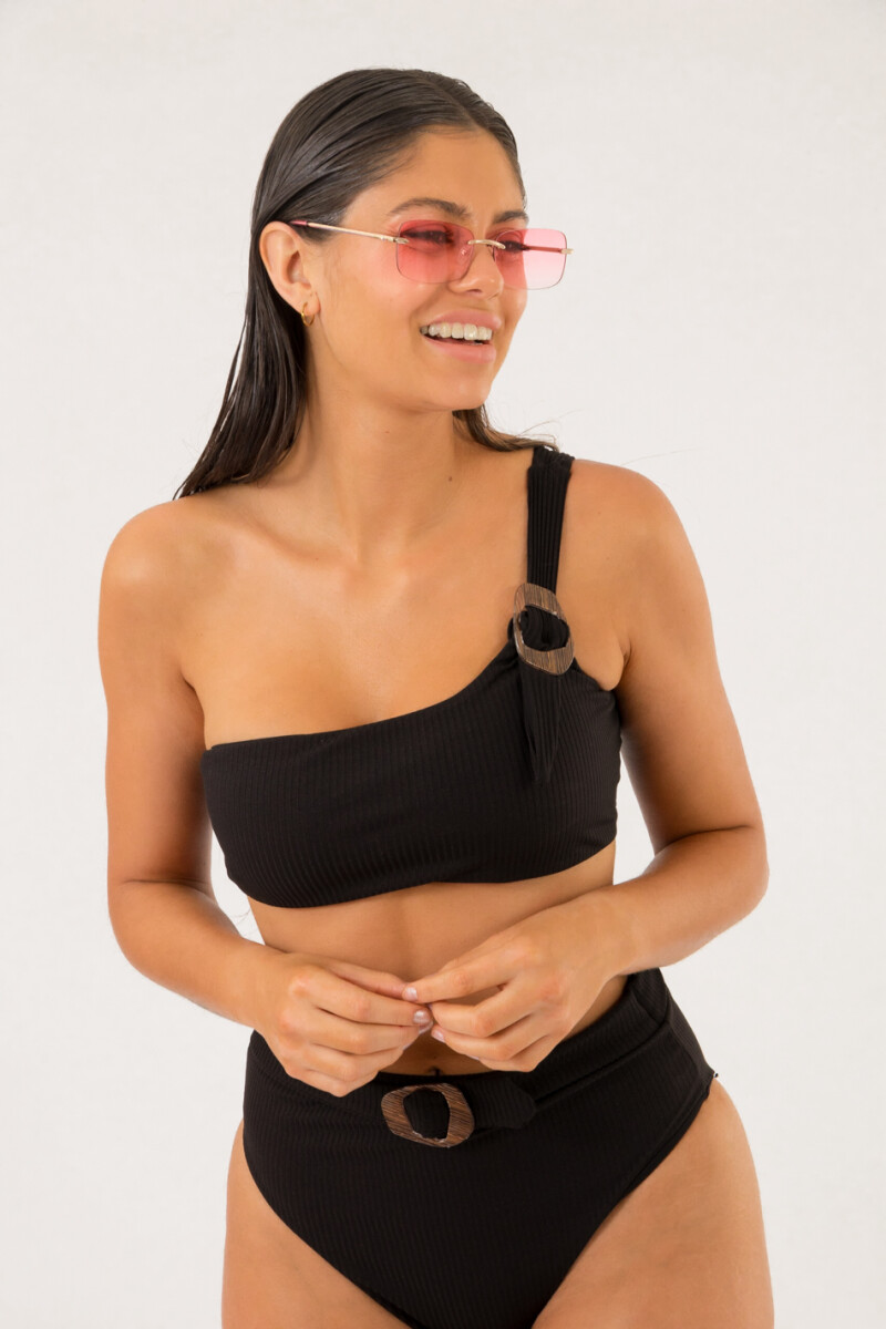 Top frizy textura rib Negro