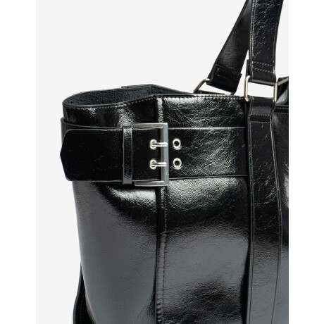 Cartera Shopper Con Hebillas Negro