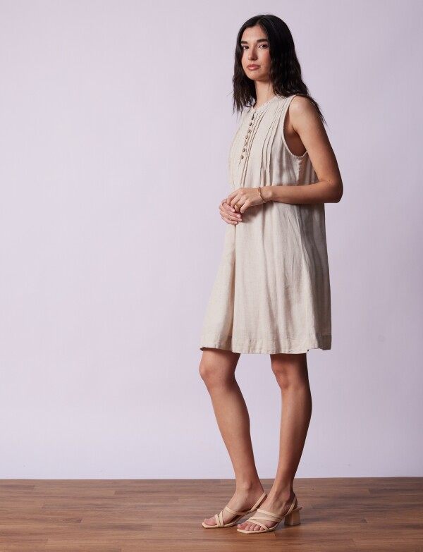 Vestido Lino Botones BEIGE