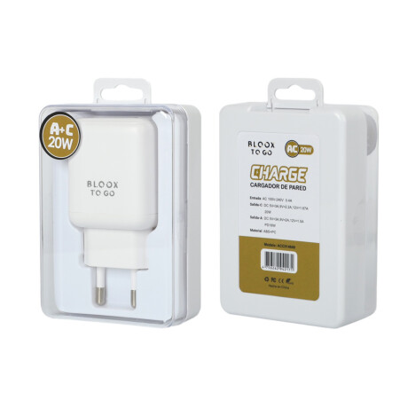 Ficha De Carga Rapida Bloox To Go Usb-a Usb-c 20w Ficha De Carga Rapida Bloox To Go Usb-a Usb-c 20w