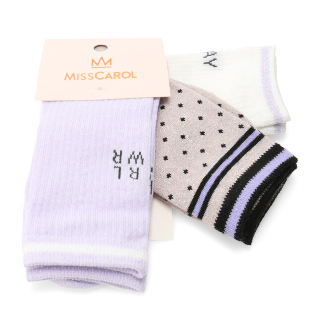 Medias Miss Carol Media Geometric pack X3 Blanco / Gris / Lila