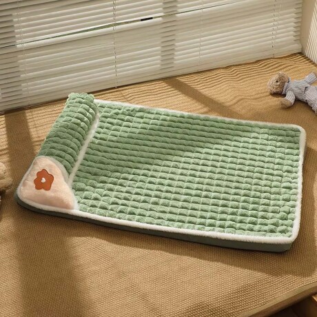 Cama Colchoneta con Almohada Pequeña de Felpa p/ Perro Gato Verde